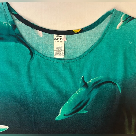 Vibrant Ocean-Themed Sleeveless Island Barrier Reef Dress Sz-L.  AA10 - Picture 6 of 8